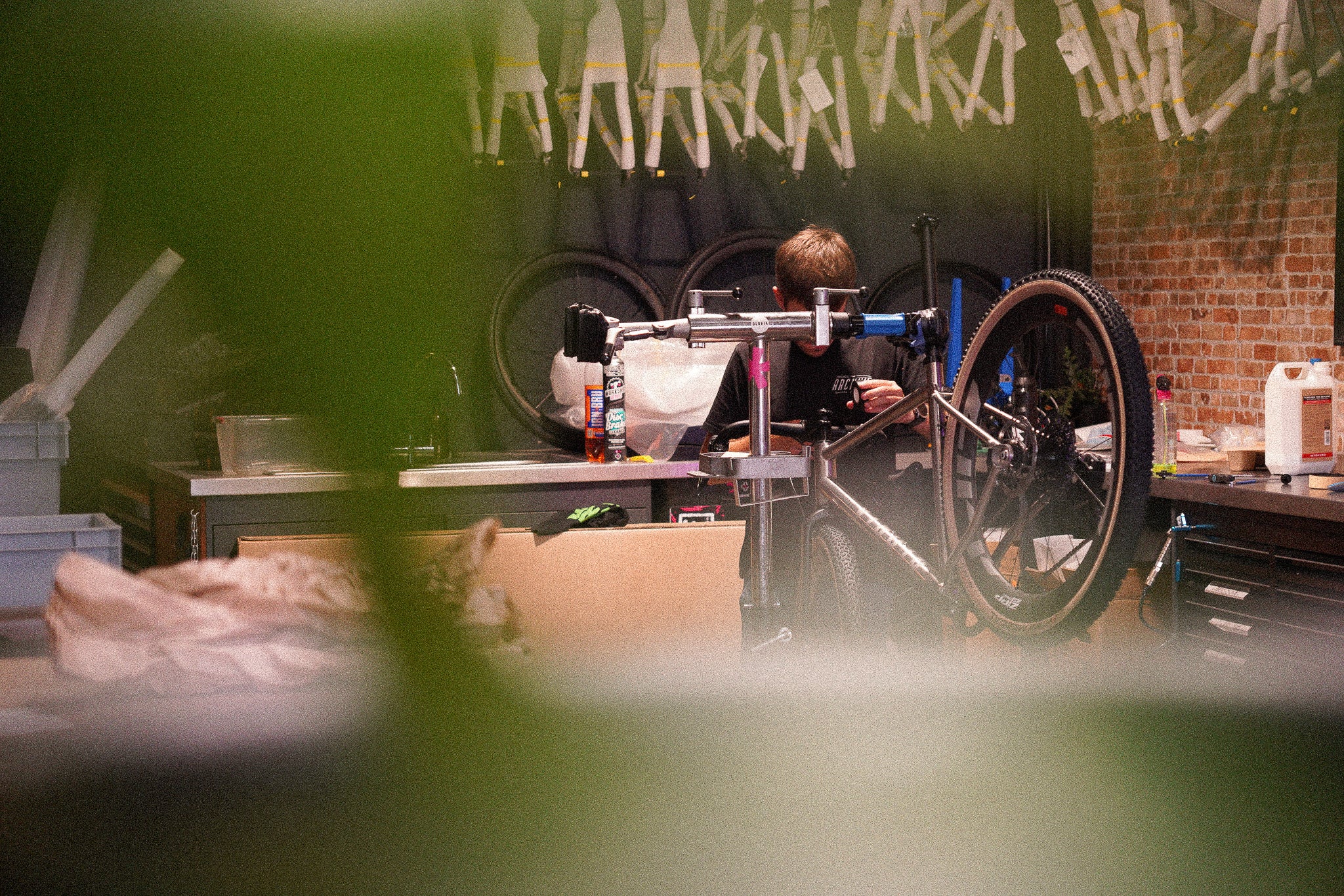 Person Working on a bicycle workshop