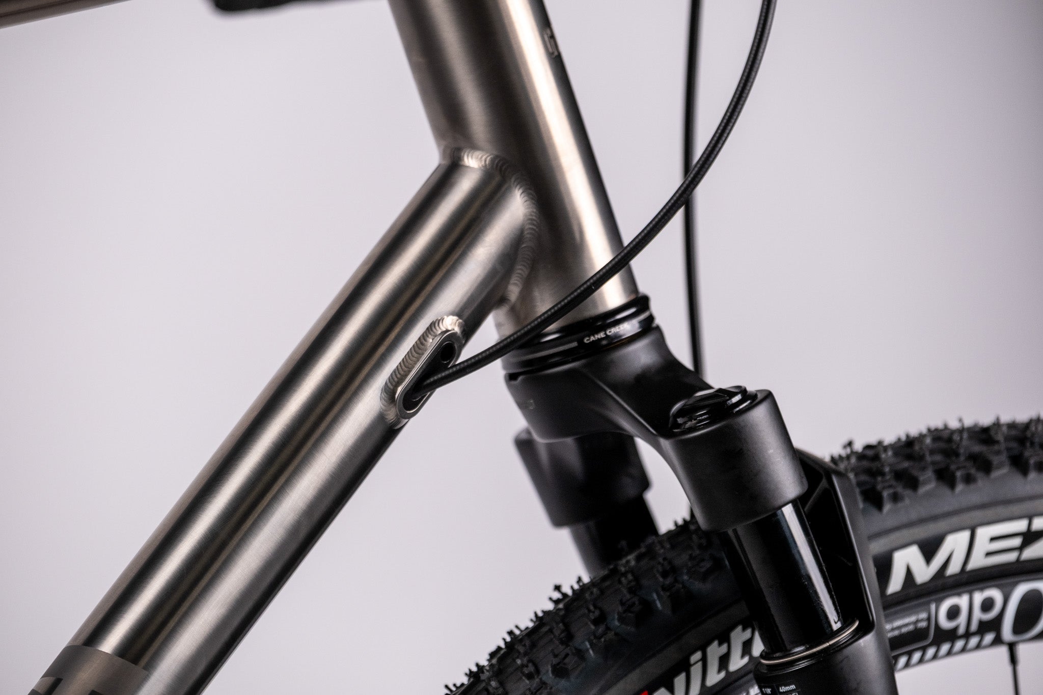 Close-up of a bicycle frame with suspensiton