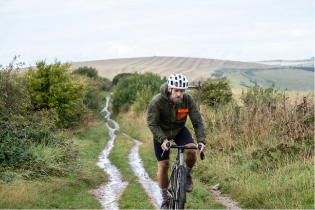 Cyclist riding on the South Downs UK